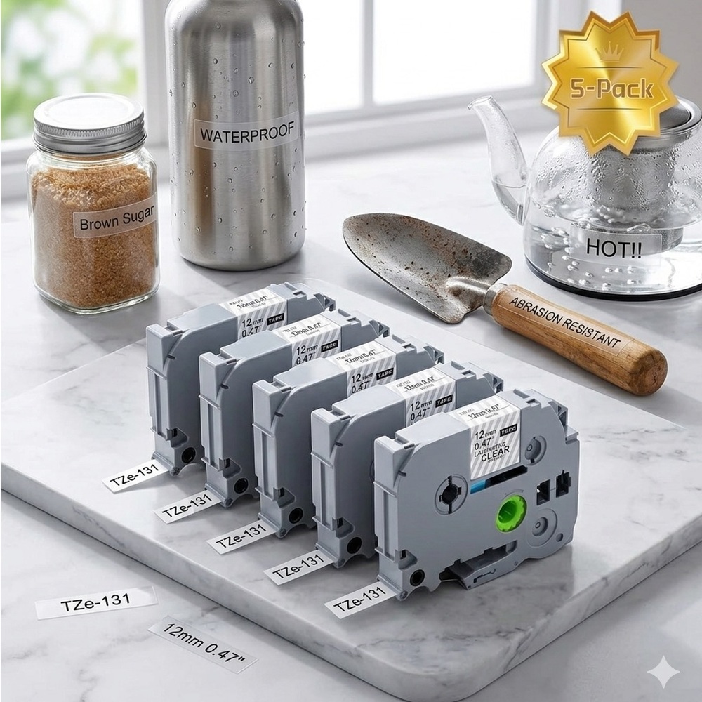 QWUIU TZe-131 Label Tape 0.47 Inch Compatible with Brother PTouch Black on Clear